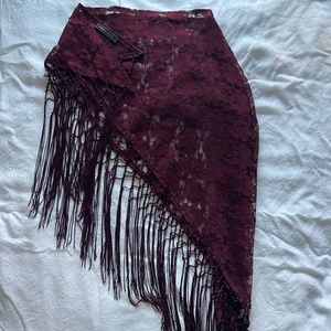 BCBG Max Azria - Lace Fringe Shawl / Wrap / Skirt Overlay - Burgundy